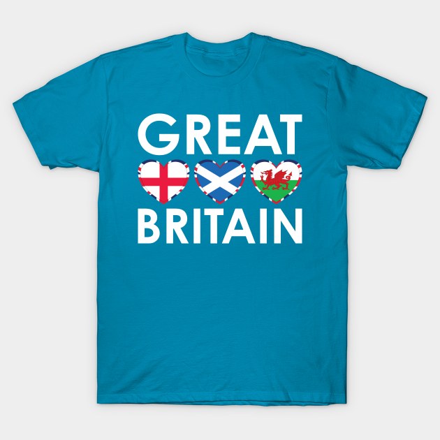 Great Britain England Scotland Wales Flags Hearts T-Shirt by DPattonPD